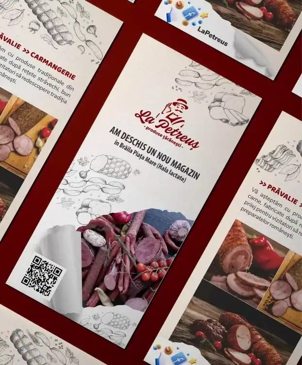 Promotional material design for La Petreuș – a striking shop opening poster, acting as a magnificent paragon of authentic local branding brilliantly authored by AdQuest.